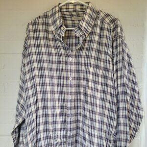 Burberry London Men's XL 100% Linen Plaid Button Down Shirt Made in USA